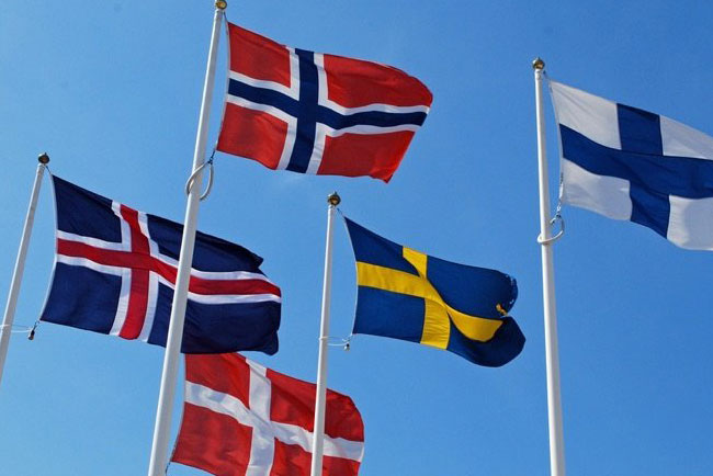 Flags of the Nordic countries that ScandiBox IPTV supply content for